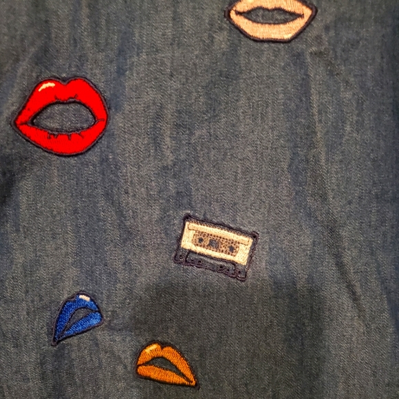 Y2k Zara Denim Shirt with Cassettes and Lips - Picture 4 of 5